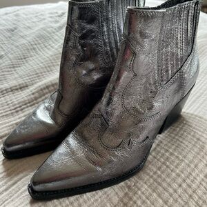 Sam Edelman Metallic Silver Western Ankle Boots